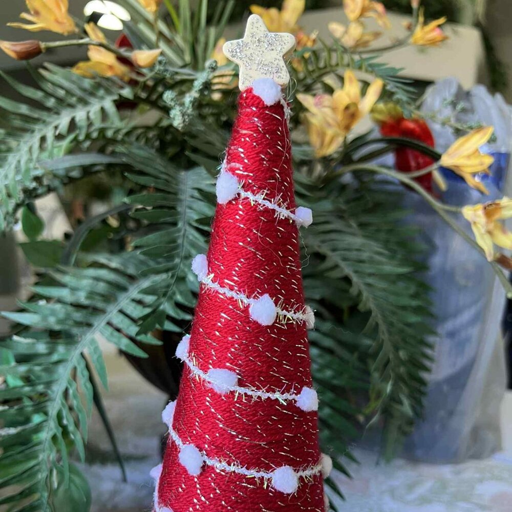DIY Red Yarn Christmas Tree – 9” Tall